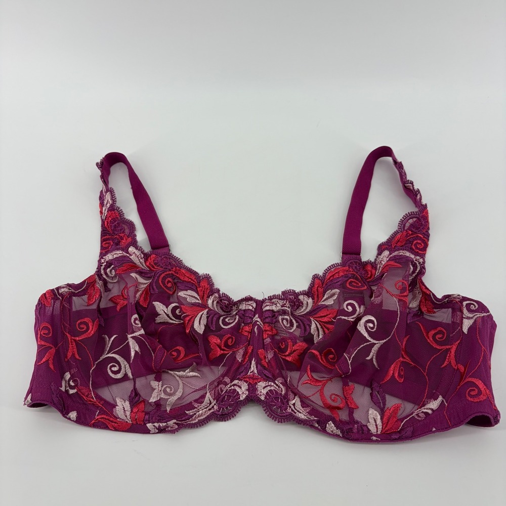 Soma Womens 38C Magenta Sensuous Lace Unlined Underwire Floral Embroidered Bra